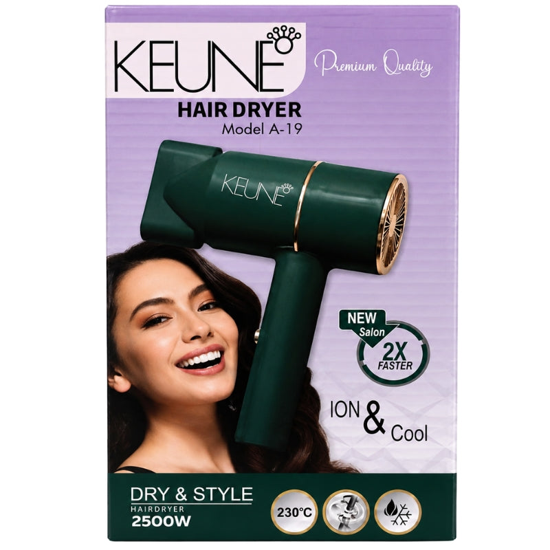 KEUNE A-19 Hair Dryer | 2500W Professional Salon Hair Dryer | 2X Faster Drying | Hot & Cold Air | Ionic Hair Care