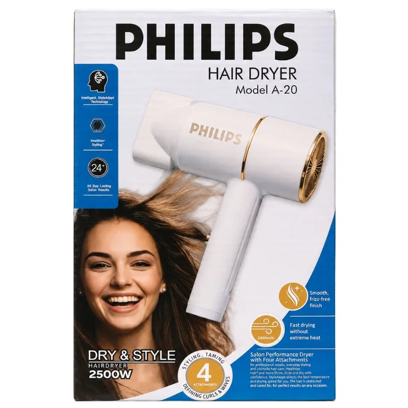 PHILIPS A-20 Hair Dryer | 2500W Salon Performance Hair Dryer | Intelligent Style Adapt Technology |  Negative Ions
