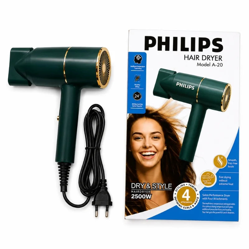 PHILIPS A-20 Hair Dryer | 2500W Salon Performance Hair Dryer | Intelligent Style Adapt Technology |  Negative Ions