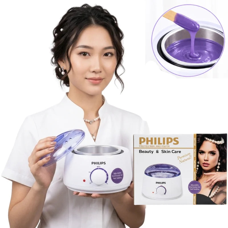 Philips professional Wax Melting Machine for Hair Removal |  Model FJF508-1 | Electric Wax Warmer with 2 Aluminum Pots | Adjustable Temperature Control up to 80°C | 100W