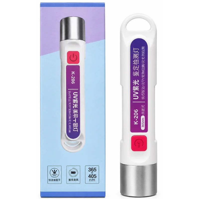 UV Currency Checker Rechargeable Light |  K-206 365nm | Portable UV Torch for Banknote Security Features, Fluorescent Detection & Inspection