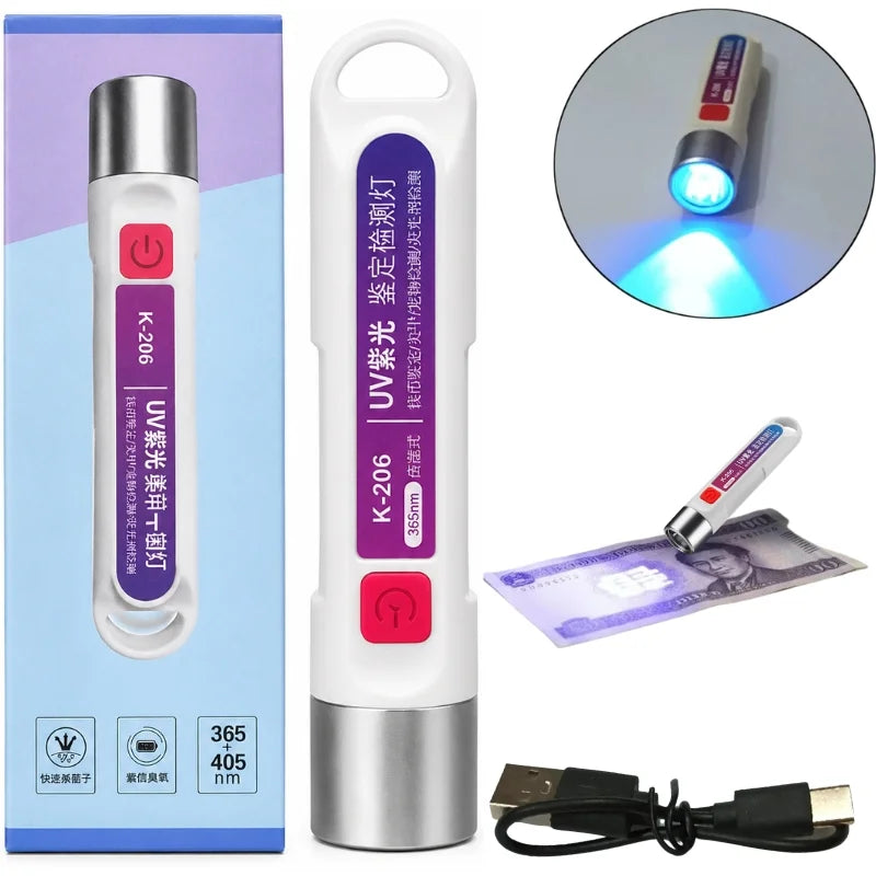 UV Currency Checker Rechargeable Light |  K-206 365nm | Portable UV Torch for Banknote Security Features, Fluorescent Detection & Inspection