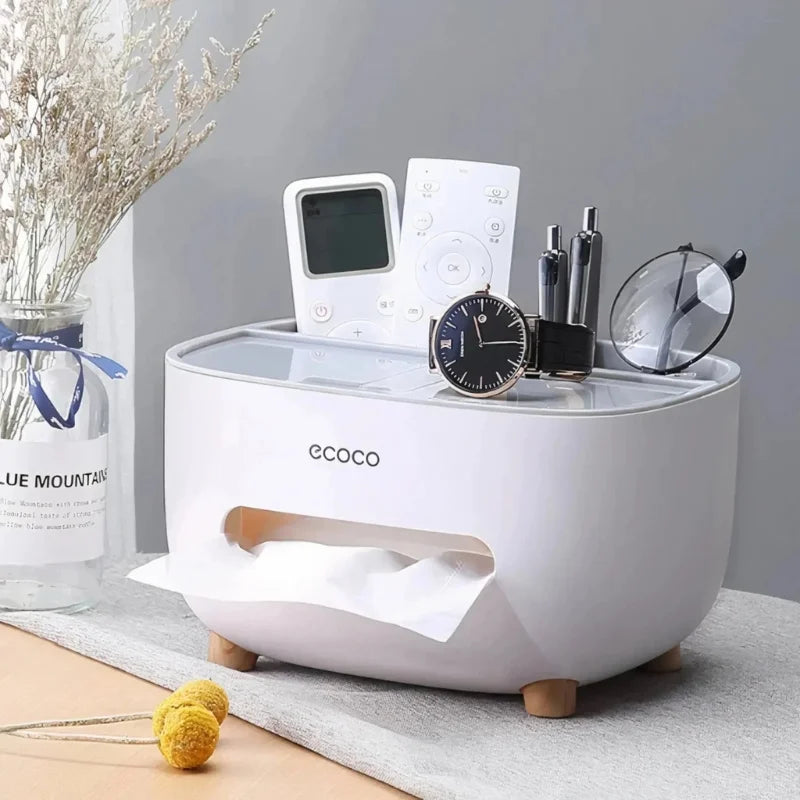 ECOCO Tissue Box with Multifunctional Storage Drawer | Creative Desk Organizer & Tissue Holder | Remote Control & Stationery Organizer | Kitchen, Living Room & Office