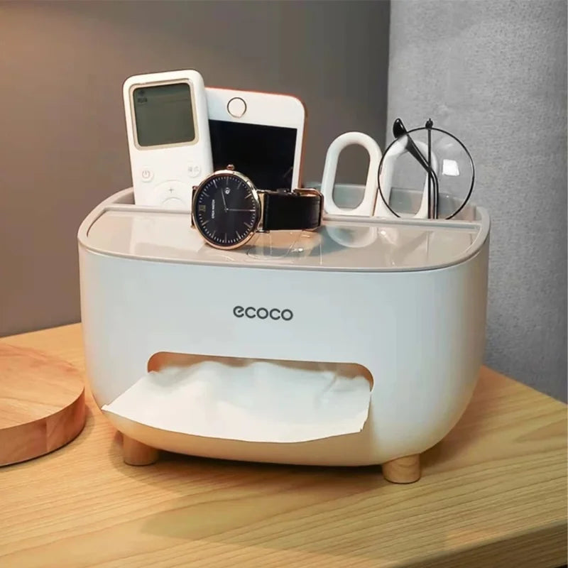 ECOCO Tissue Box with Multifunctional Storage Drawer | Creative Desk Organizer & Tissue Holder | Remote Control & Stationery Organizer | Kitchen, Living Room & Office